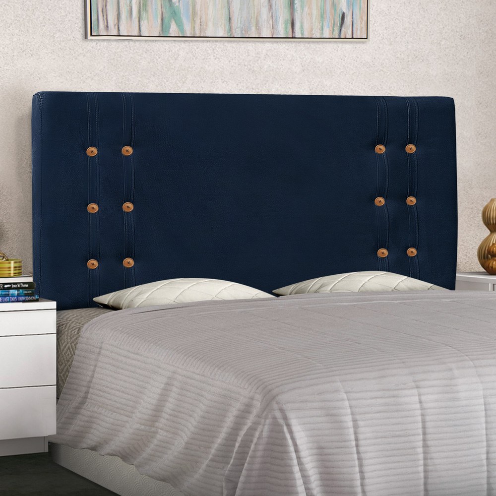 Cabeceira Estofada Cama Box Casal Queen Size Monreale 160cm Suede Azul Marinho - Desk Design