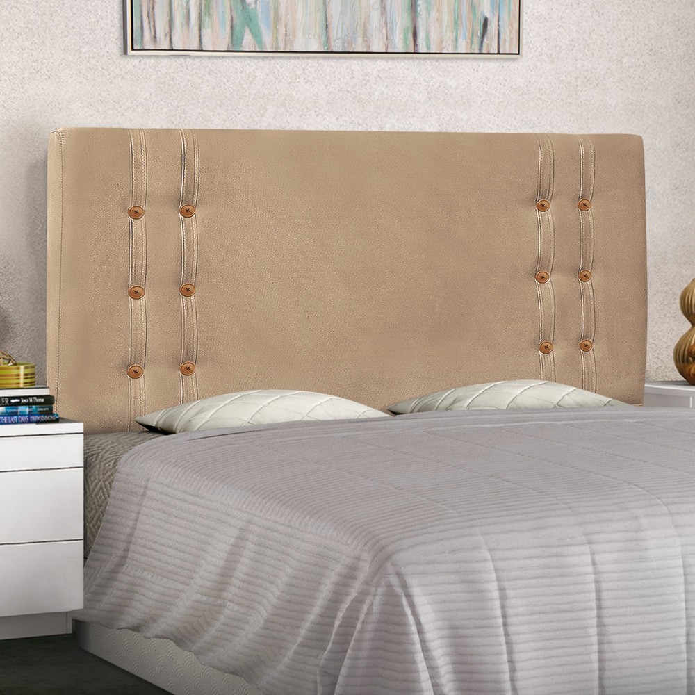 Cabeceira Estofada Cama Box Casal Queen Size Monreale 160cm Suede Bege - Desk Design