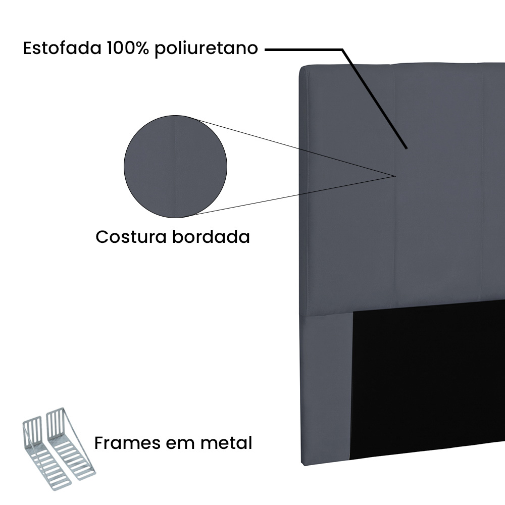 Cabeceira Estofada Cama Box Casal Queen Size Ravenna 160cm Suede Cinza - Desk Design