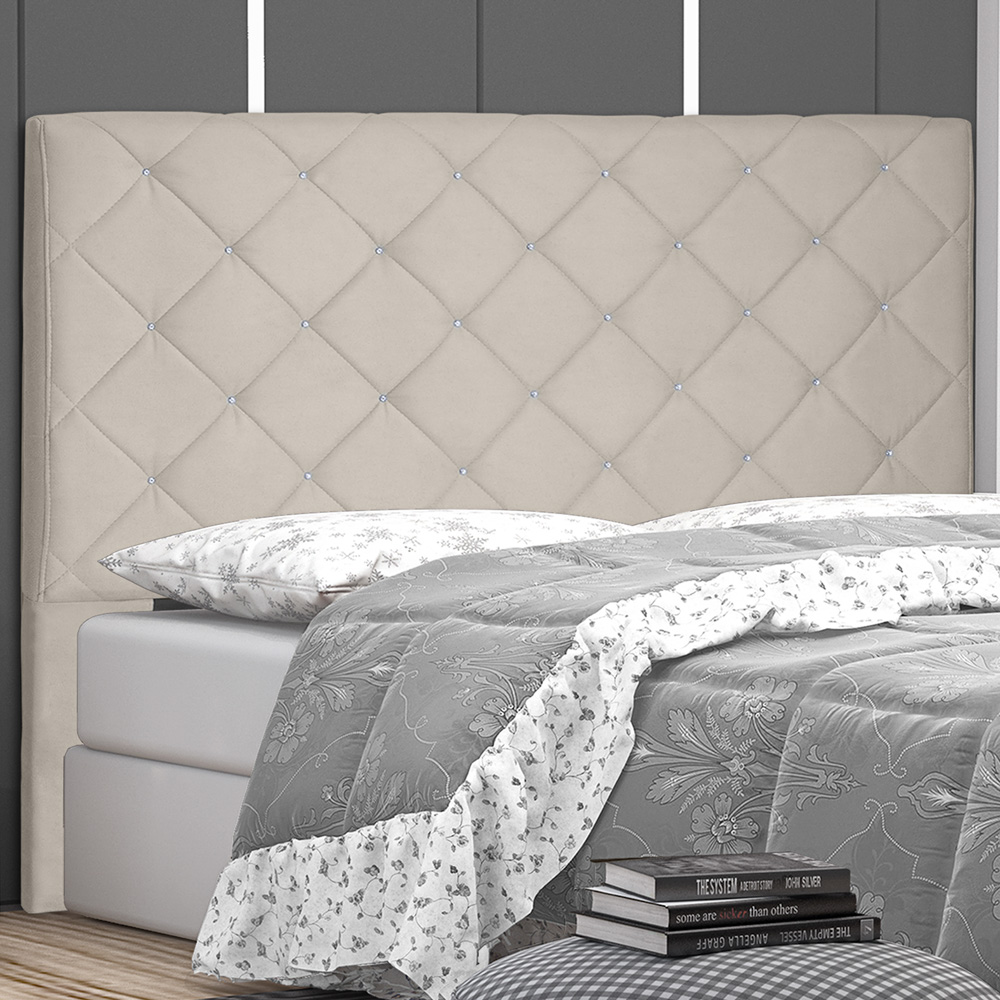 Cabeceira Estofada Cama Box Casal Queen Size Tânia 160cm Suede Bege - Desk Design
