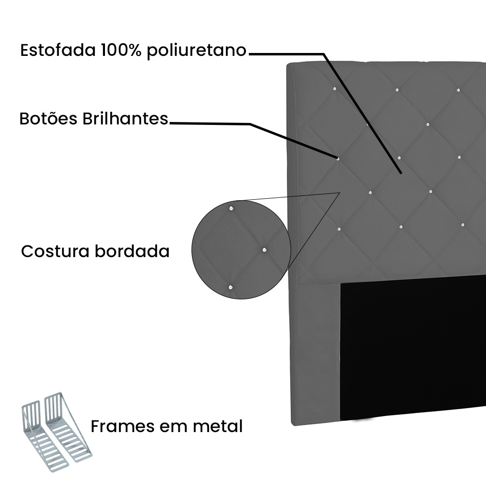 Cabeceira Estofada Cama Box Casal Queen Size Tânia 160cm Suede Cinza - Desk Design