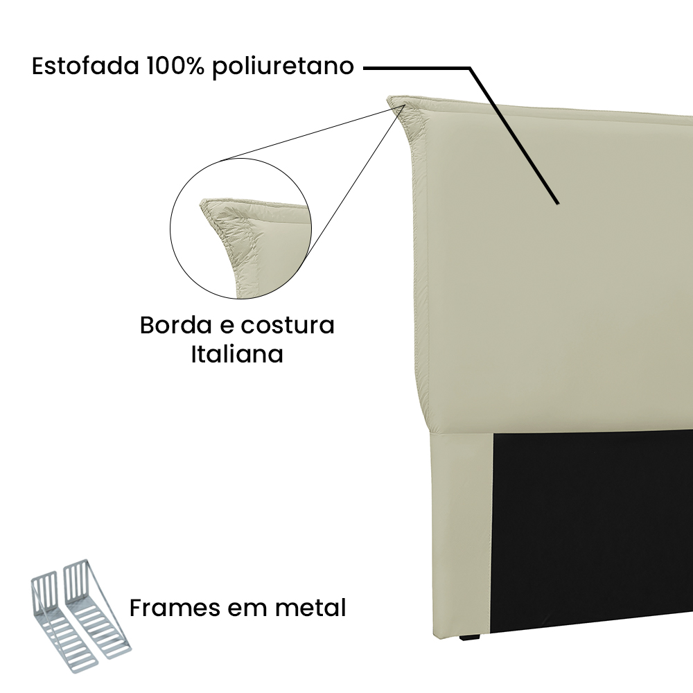 Cabeceira Estofada Cama Box Casal Queen Size Veneza 160cm Corano Bege - Desk Design