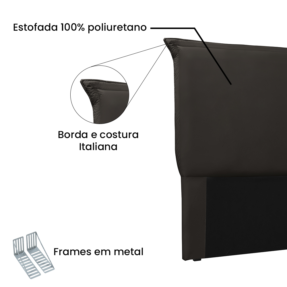 Cabeceira Estofada Cama Box Casal Queen Size Veneza 160cm Corano Marrom - Desk Design