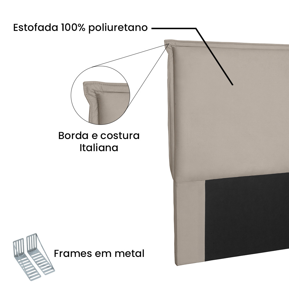 Cabeceira Estofada Cama Box Casal Queen Size Veneza 160cm Suede Bege - Desk Design