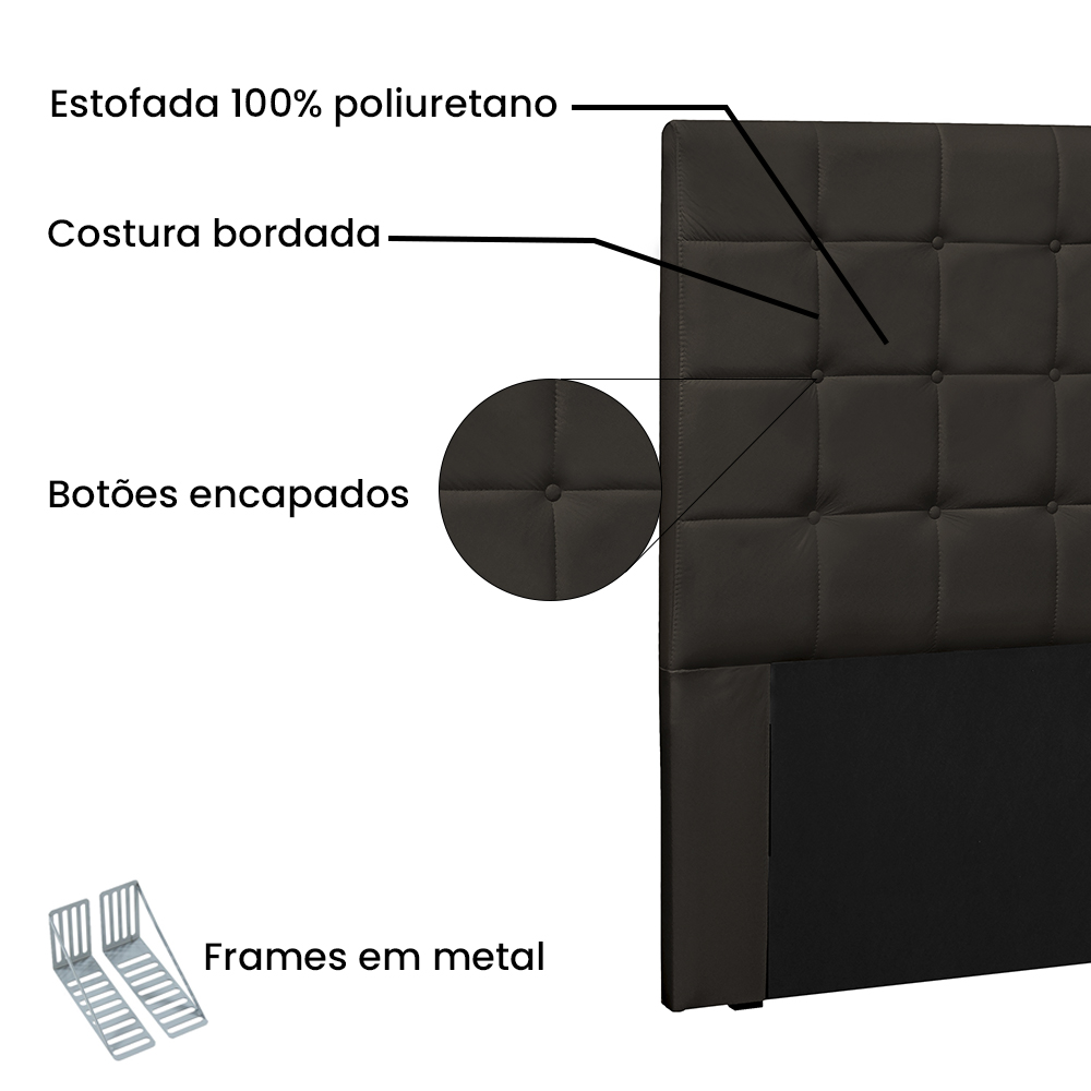 Cabeceira Estofada Cama Box Casal Queen Size Verona 160cm Corano Marrom - Desk Design