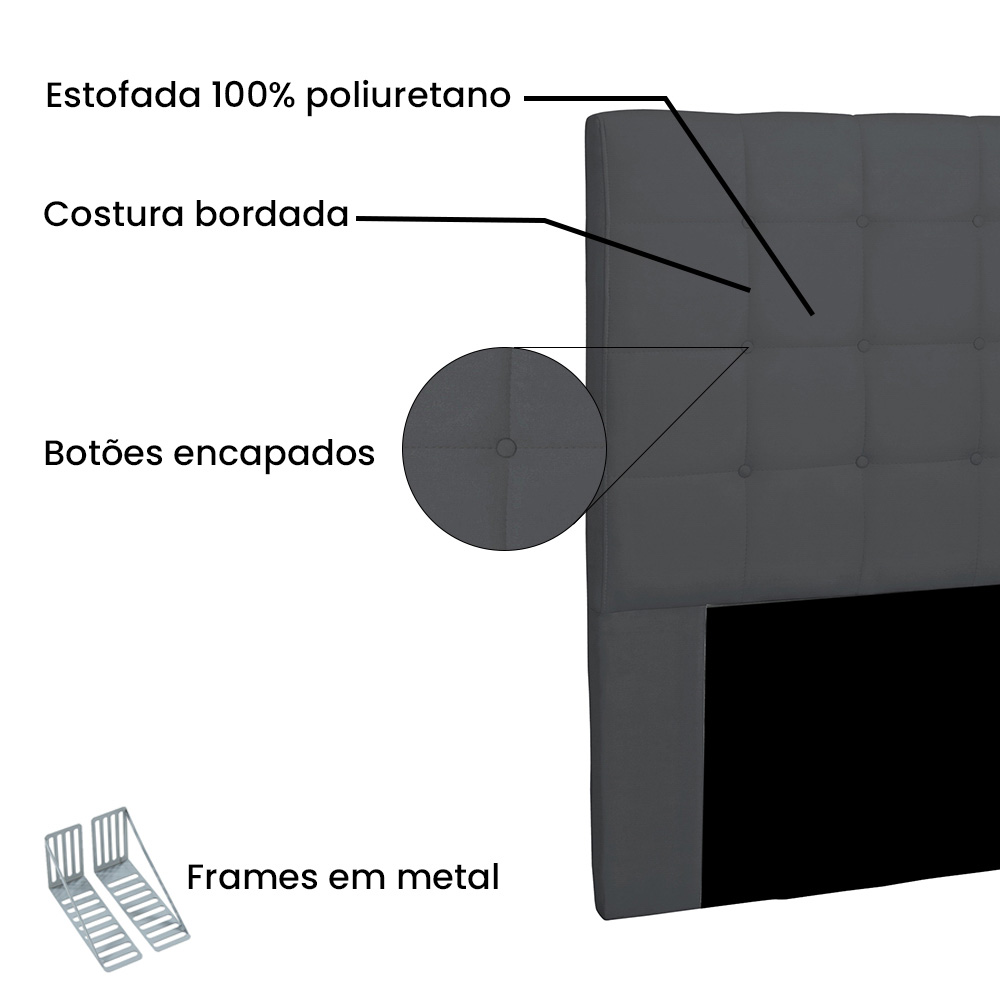 Cabeceira Estofada Cama Box Casal Queen Size Verona 160cm Suede Cinza - Desk Design