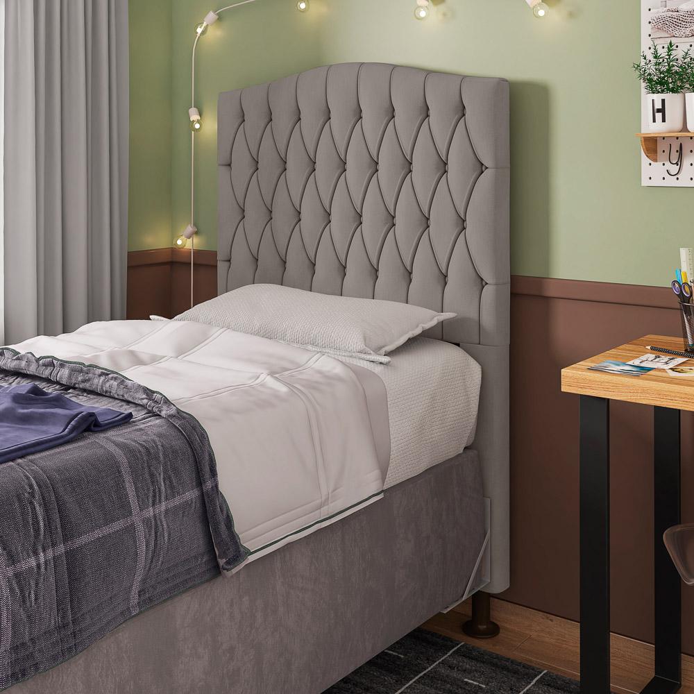 Cabeceira Estofada Cama Box Solteiro Greta 90cm com Frame Suede Bege - Desk Design