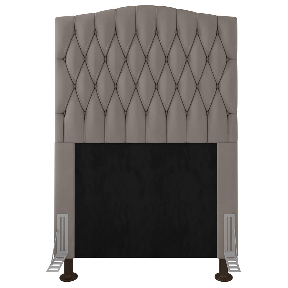 Cabeceira Estofada Cama Box Solteiro Greta 90cm com Frame Suede Bege - Desk Design