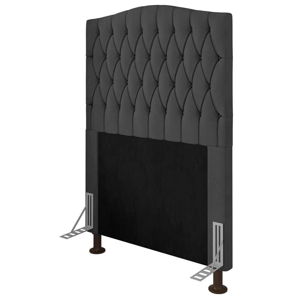Cabeceira Estofada Cama Box Solteiro Greta 90cm com Frame Suede Cinza - Desk Design