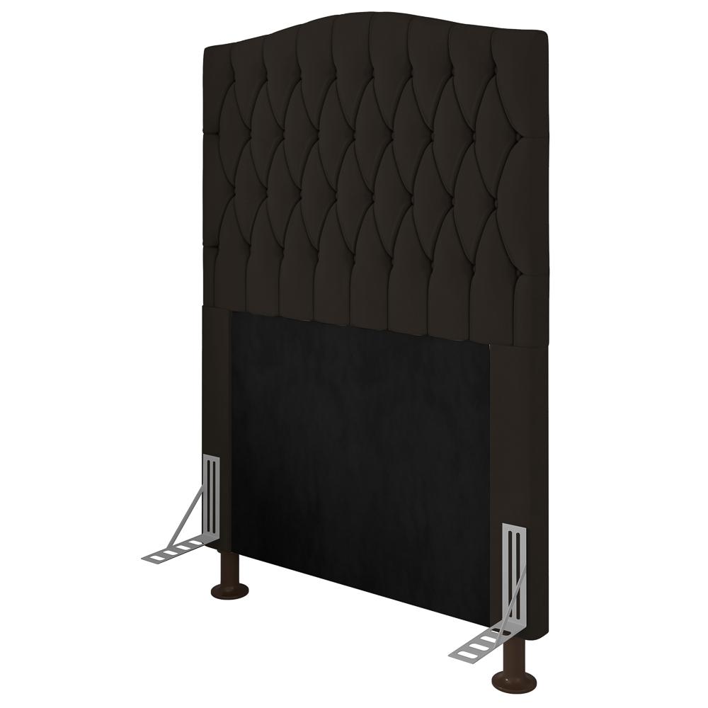 Cabeceira Estofada Cama Box Solteiro Greta 90cm com Frame Suede Marrom - Desk Design