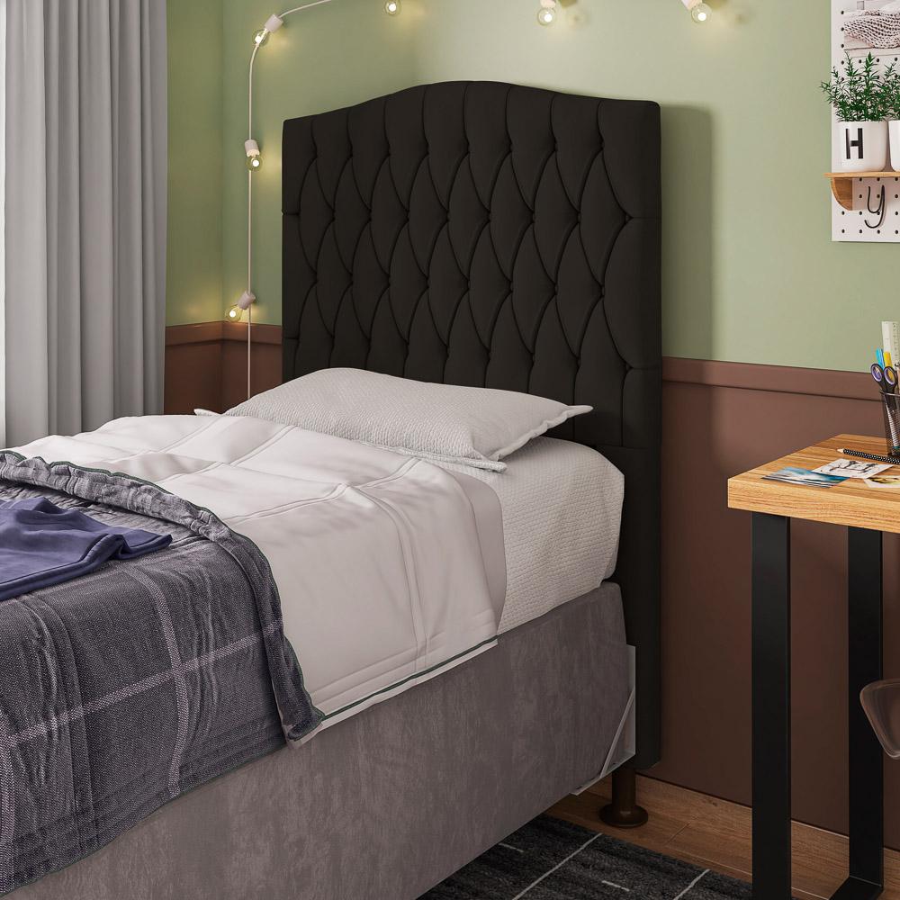 Cabeceira Estofada Cama Box Solteiro Greta 90cm com Frame Suede Marrom - Desk Design