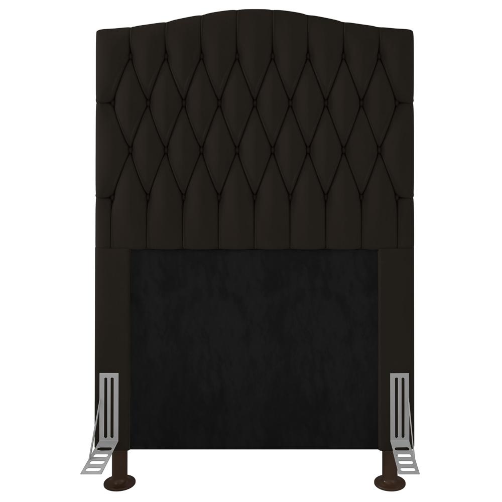 Cabeceira Estofada Cama Box Solteiro Greta 90cm com Frame Suede Marrom - Desk Design