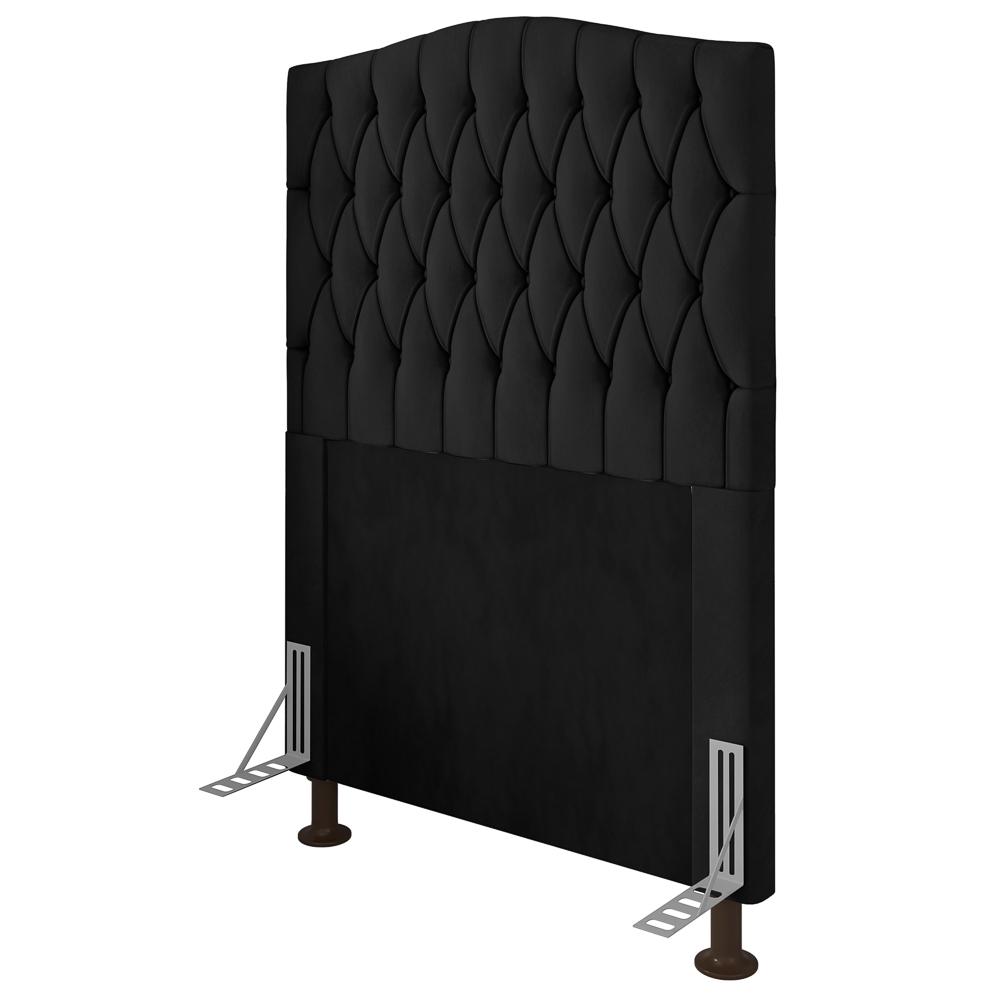 Cabeceira Estofada Cama Box Solteiro Greta 90cm com Frame Suede Preto - Desk Design