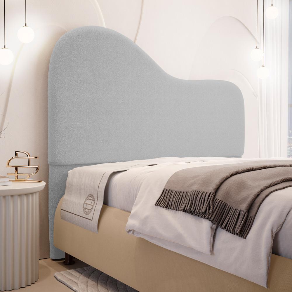 Cabeceira Orgânica Cama Box Casal Padrão Sea 140cm com Frame Bouclé - Desk Design