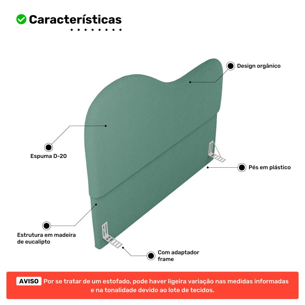 Cabeceira Orgânica Cama Box Casal Padrão Sea 140cm com Frame Bouclé Verde Menta - Desk Design