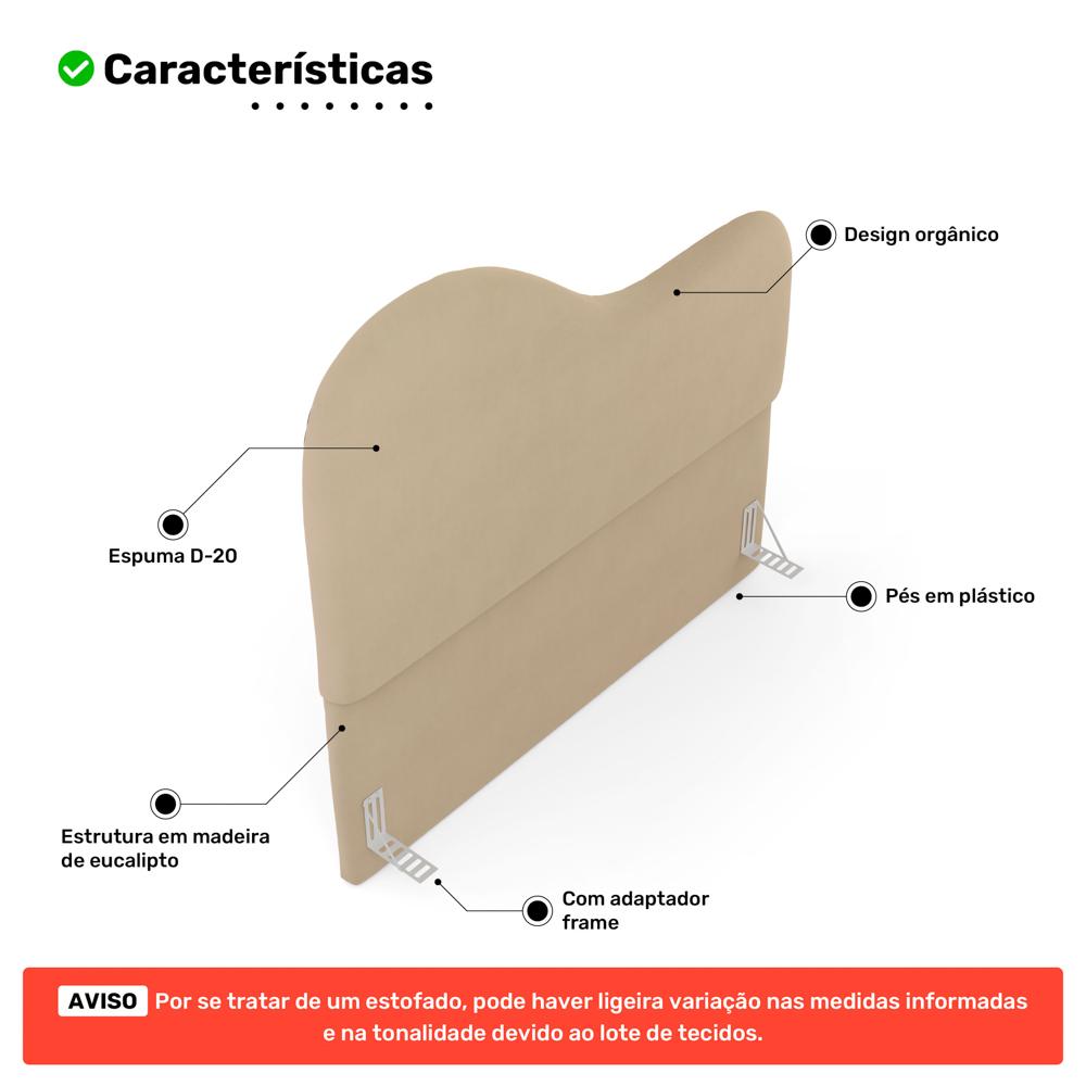 Cabeceira Orgânica Cama Box Casal Padrão Sea 140cm com Frame Suede Bege - Desk Design