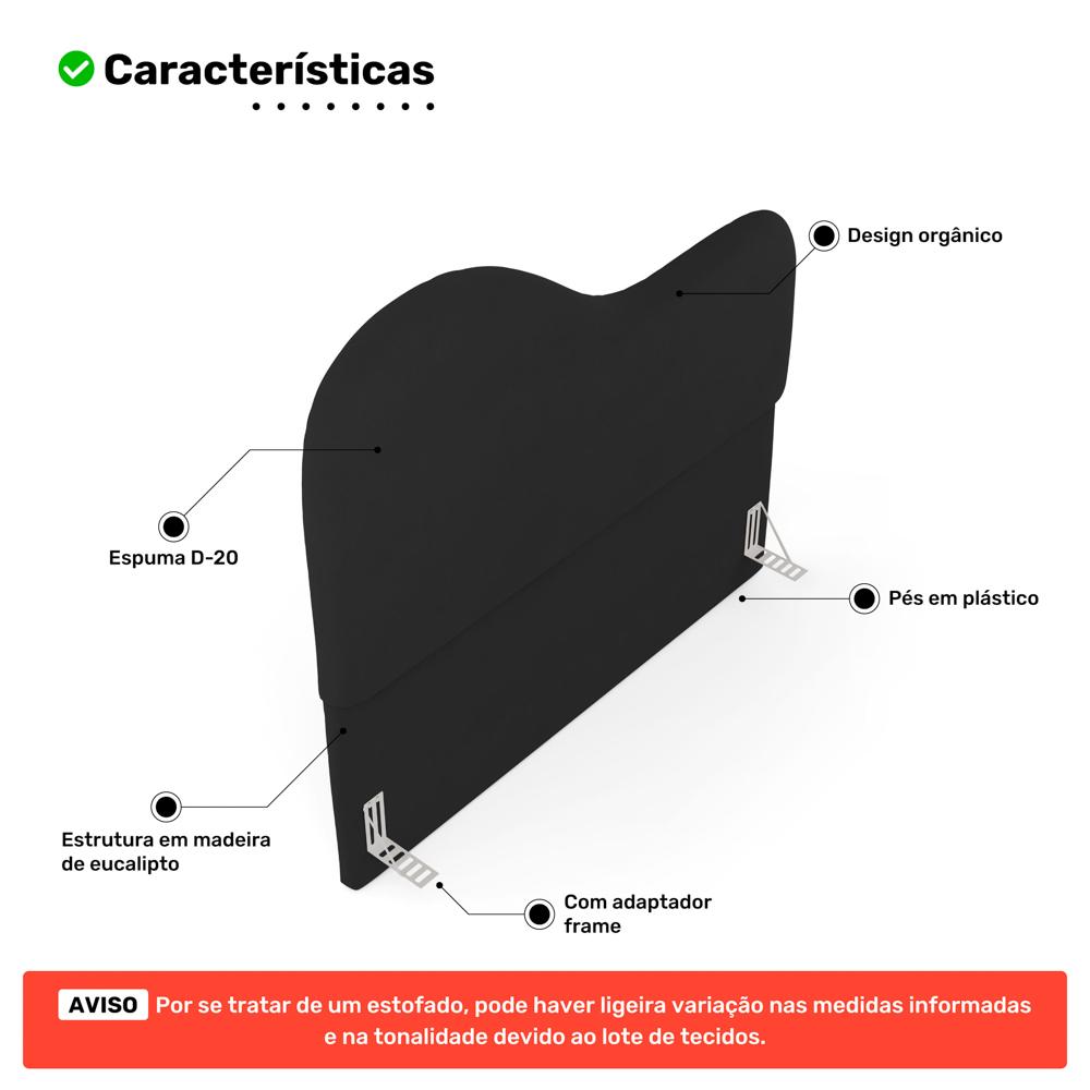 Cabeceira Orgânica Cama Box Casal Padrão Sea 140cm com Frame Suede Preto - Desk Design