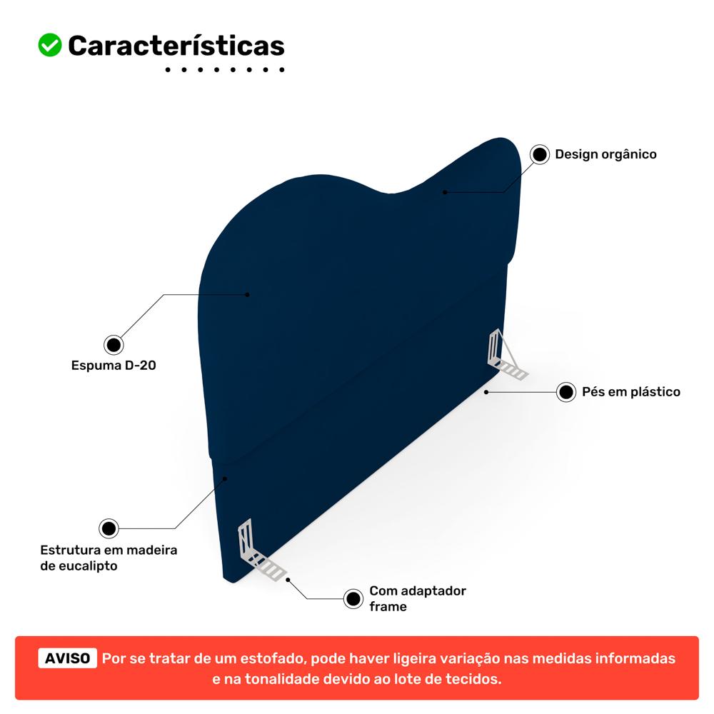 Cabeceira Orgânica Cama Box Casal Padrão Sea 140cm com Frame Veludo Azul Marinho - Desk Design