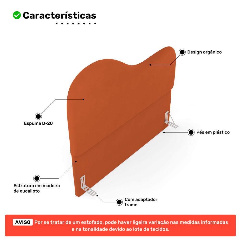 Cabeceira Orgânica Cama Box Casal Padrão Sea 140cm com Frame Veludo Terracota - Desk Design