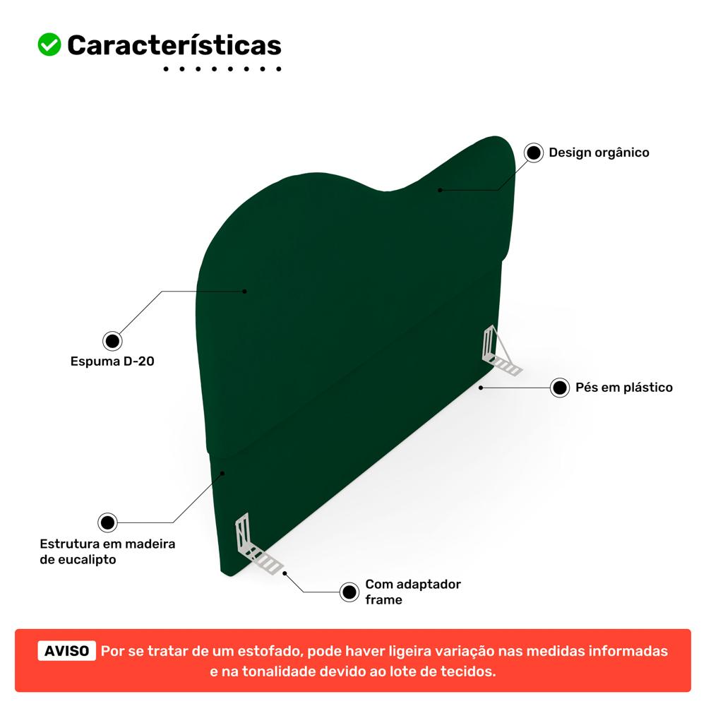 Cabeceira Orgânica Cama Box Casal Padrão Sea 140cm com Frame Veludo Verde Escuro - Desk Design
