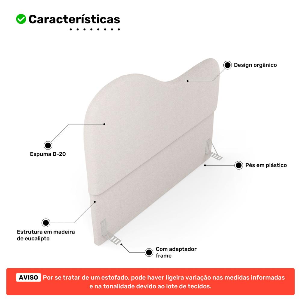 Cabeceira Orgânica Cama Box King Size Sea 195cm com Frame Bouclé Off White - Desk Design