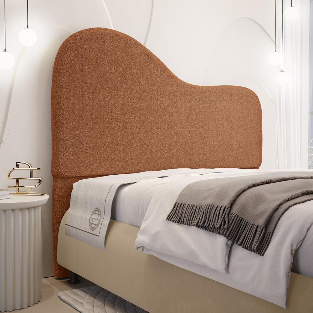 Cabeceira Orgânica Cama Box King Size Sea 195cm com Frame Bouclé Terracota - Desk Design