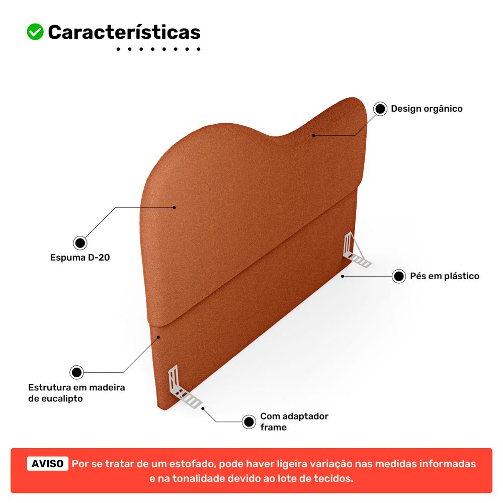 Cabeceira Orgânica Cama Box King Size Sea 195cm com Frame Bouclé Terracota - Desk Design