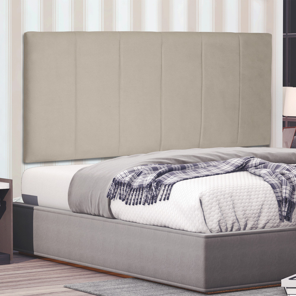 Cabeceira Painel Estofada Cama Box Casal King Ravenna 195cm Suede Bege - Desk Design