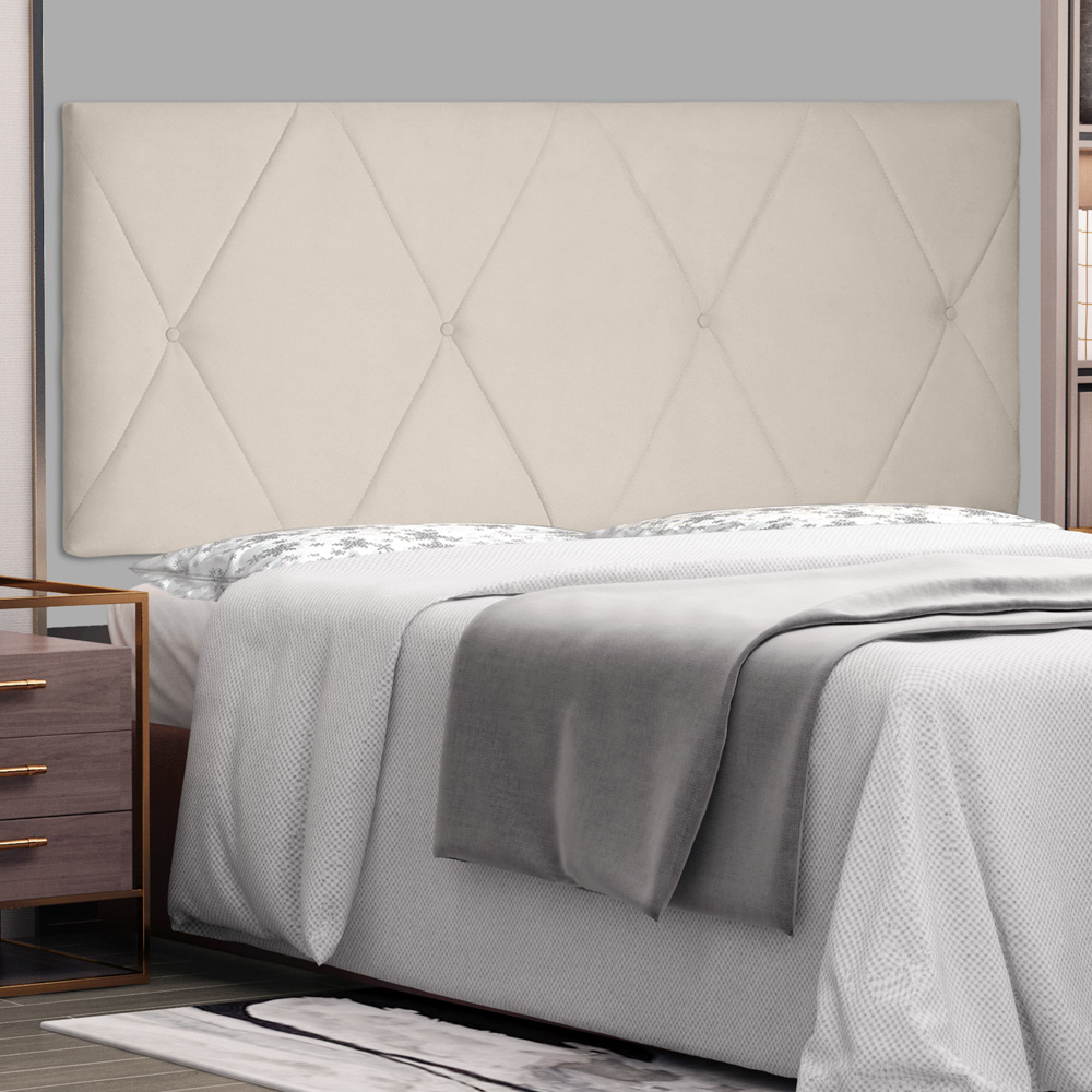 Cabeceira Painel Estofada Cama Box Casal Queen Aquilla 160cm Suede Bege - Desk Design