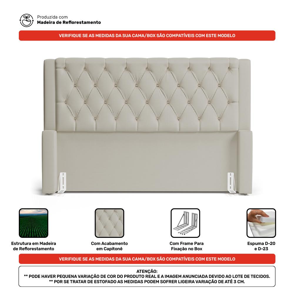 Cabeceira e Calçadeira Báu Casal Padrão Atena 140cm Capitonê Sintético Bege - Desk Design