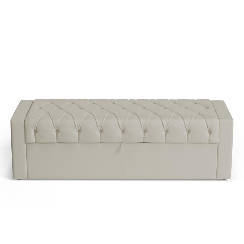 Cabeceira e Calçadeira Báu Casal Padrão Atena 140cm Capitonê Sintético Bege - Desk Design
