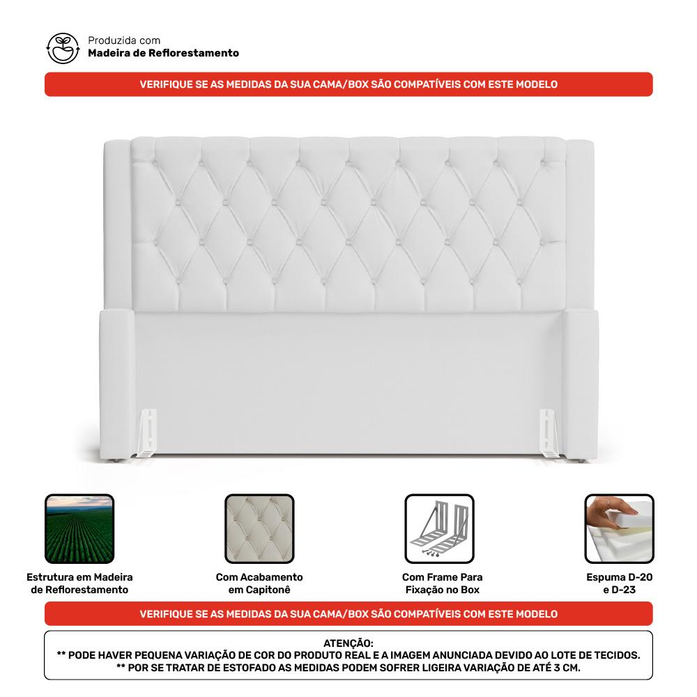 Cabeceira e Calçadeira Báu Casal Padrão Atena 140cm Capitonê Sintético Branco - Desk Design