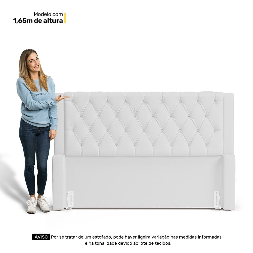 Cabeceira e Calçadeira Báu Casal Padrão Atena 140cm Capitonê Sintético Branco - Desk Design