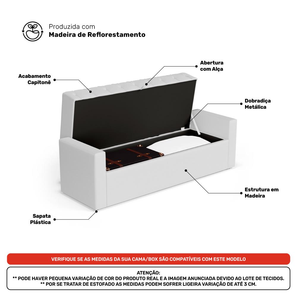 Cabeceira e Calçadeira Báu Casal Padrão Atena 140cm Capitonê Sintético Branco - Desk Design
