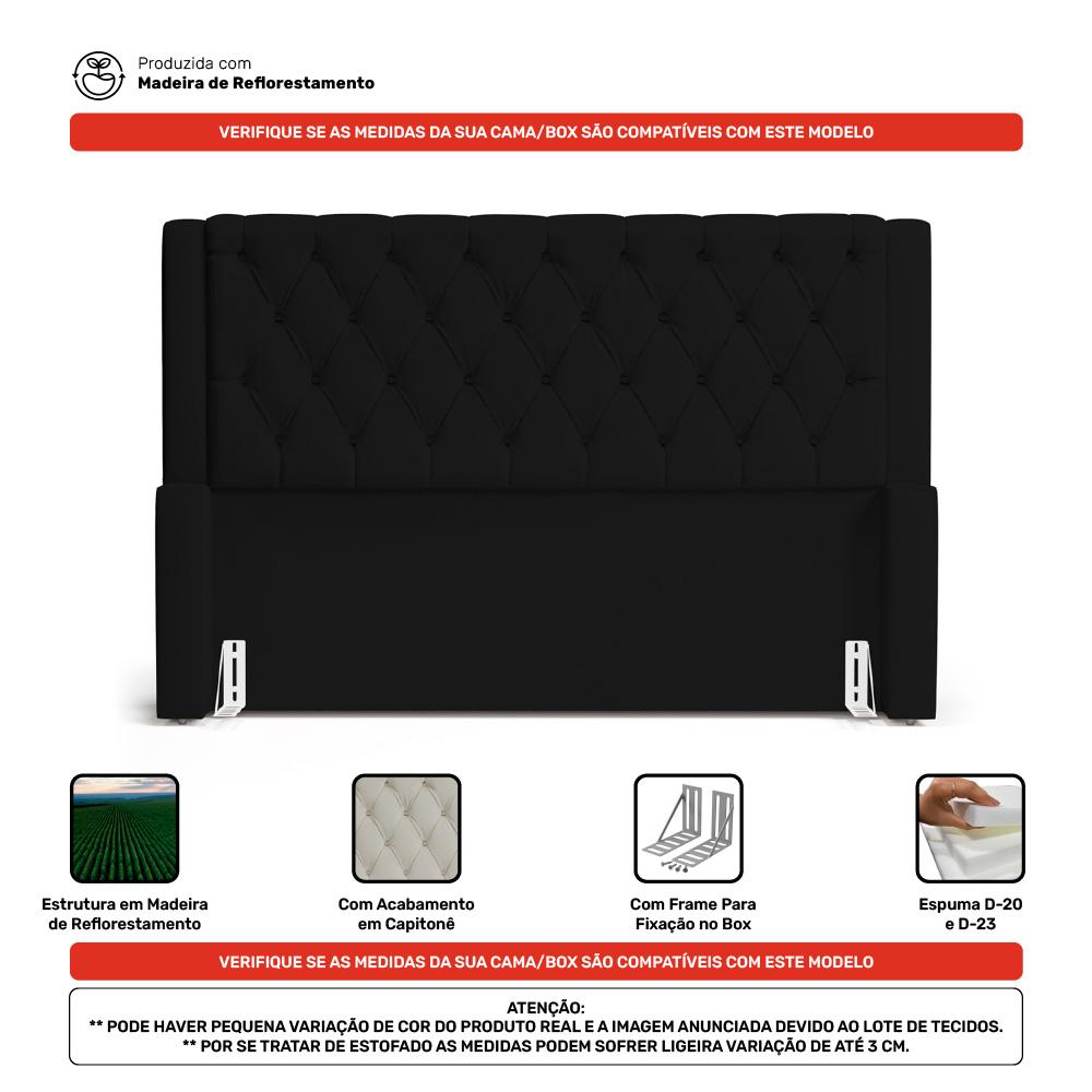Cabeceira e Calçadeira Báu Casal Padrão Atena 140cm Capitonê Sintético Preto - Desk Design