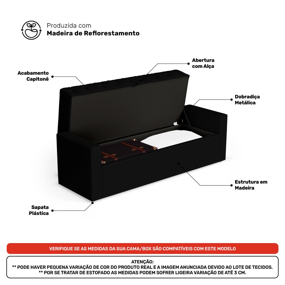 Cabeceira e Calçadeira Báu Casal Padrão Atena 140cm Capitonê Sintético Preto - Desk Design