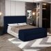 Cabeceira e Calçadeira Báu Casal Padrão Atena 140cm Capitonê Suede Azul Marinho - Desk Design