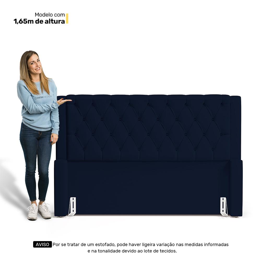 Cabeceira e Calçadeira Báu Casal Padrão Atena 140cm Capitonê Suede Azul Marinho - Desk Design