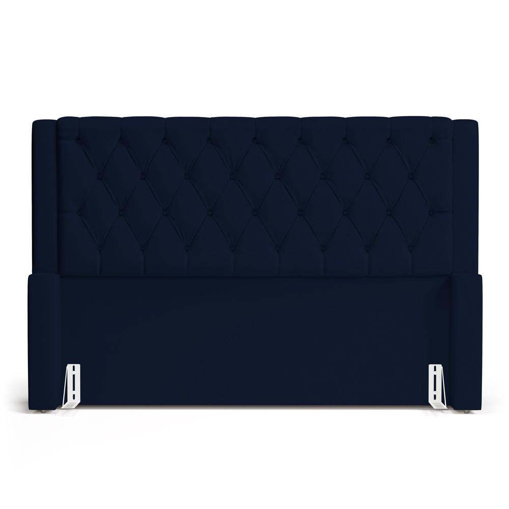 Cabeceira e Calçadeira Báu Casal Padrão Atena 140cm Capitonê Suede Azul Marinho - Desk Design