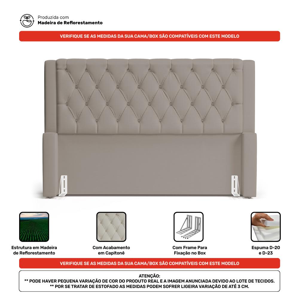 Cabeceira e Calçadeira Báu Casal Padrão Atena 140cm Capitonê Suede Bege - Desk Design