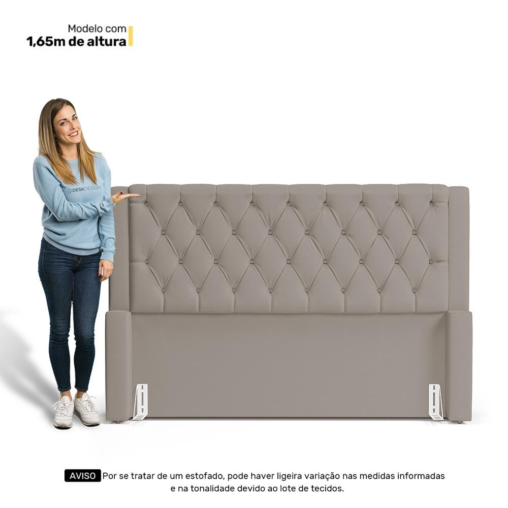 Cabeceira e Calçadeira Báu Casal Padrão Atena 140cm Capitonê Suede Bege - Desk Design