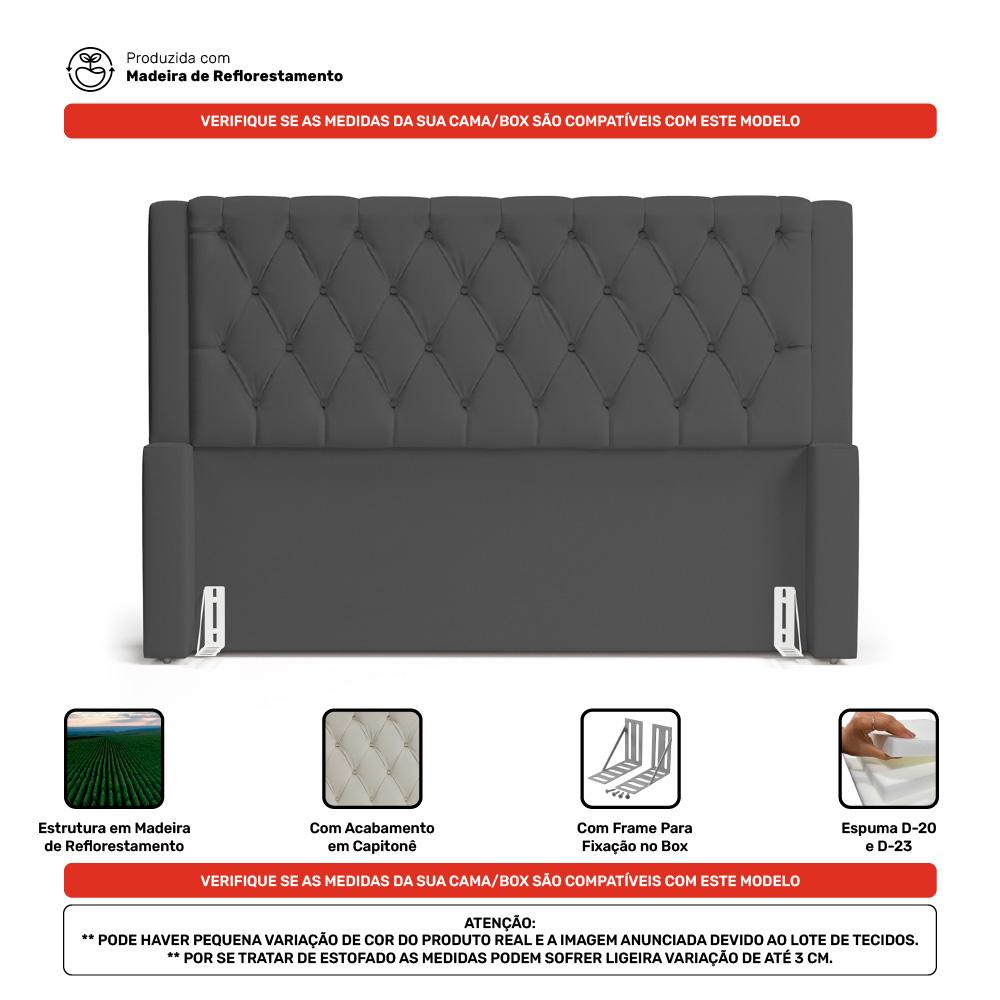 Cabeceira e Calçadeira Báu Casal Padrão Atena 140cm Capitonê Suede Cinza - Desk Design