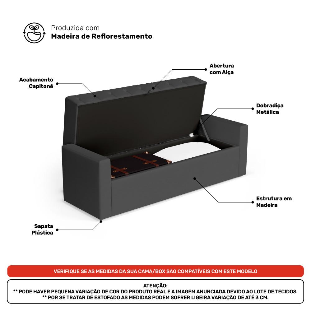 Cabeceira e Calçadeira Báu Casal Padrão Atena 140cm Capitonê Suede Cinza - Desk Design