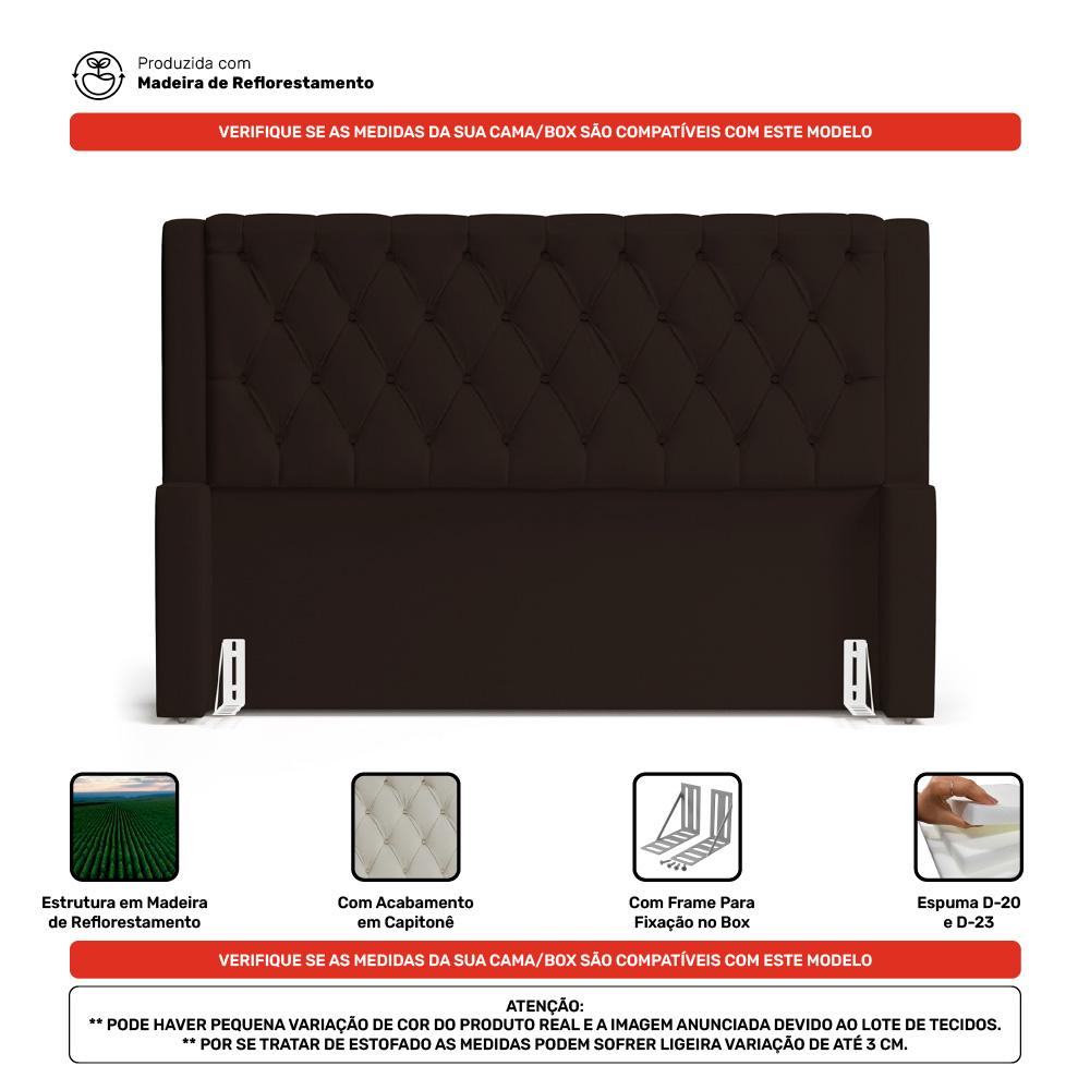 Cabeceira e Calçadeira Báu Casal Padrão Atena 140cm Capitonê Suede Marrom - Desk Design