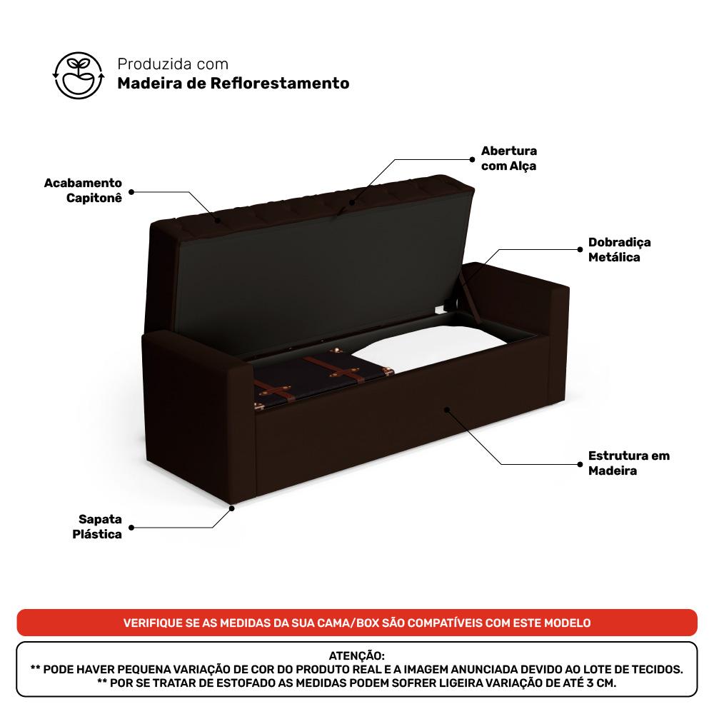Cabeceira e Calçadeira Báu Casal Padrão Atena 140cm Capitonê Suede Marrom - Desk Design
