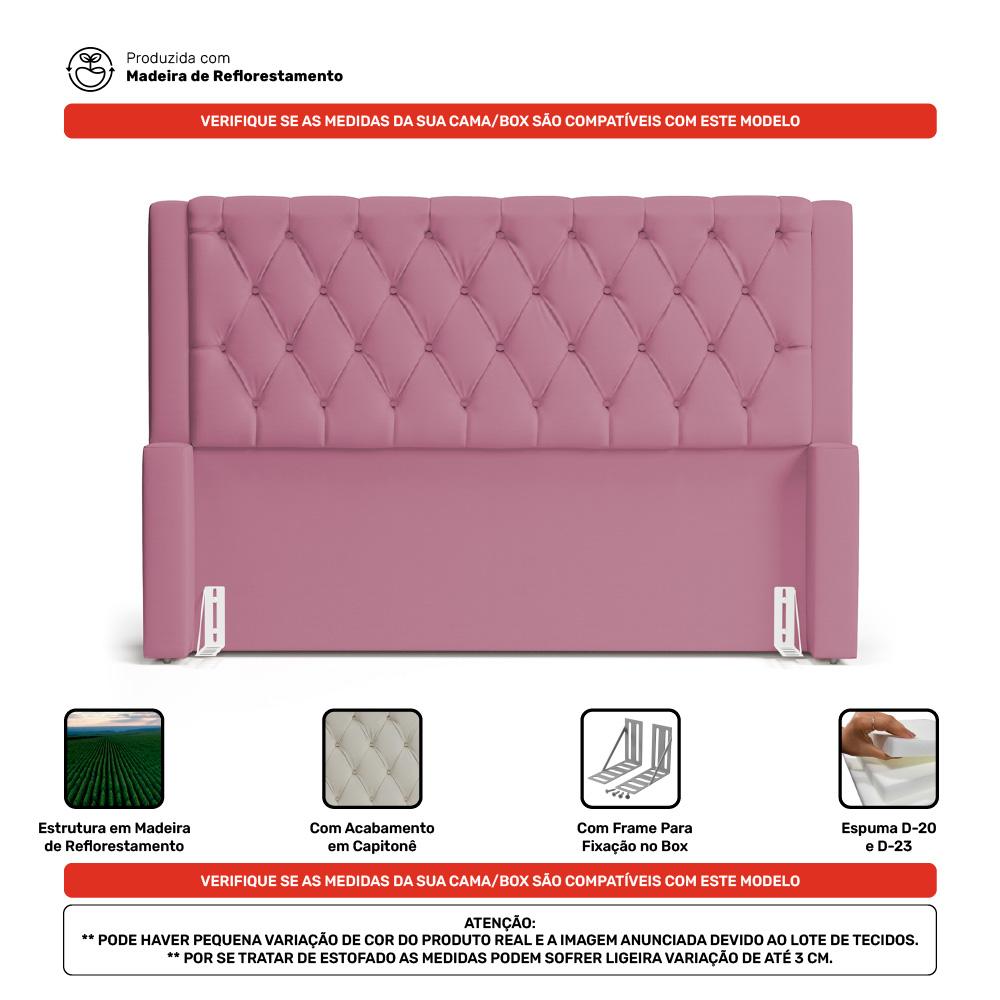 Cabeceira e Calçadeira Báu Casal Padrão Atena 140cm Capitonê Suede Rosa - Desk Design