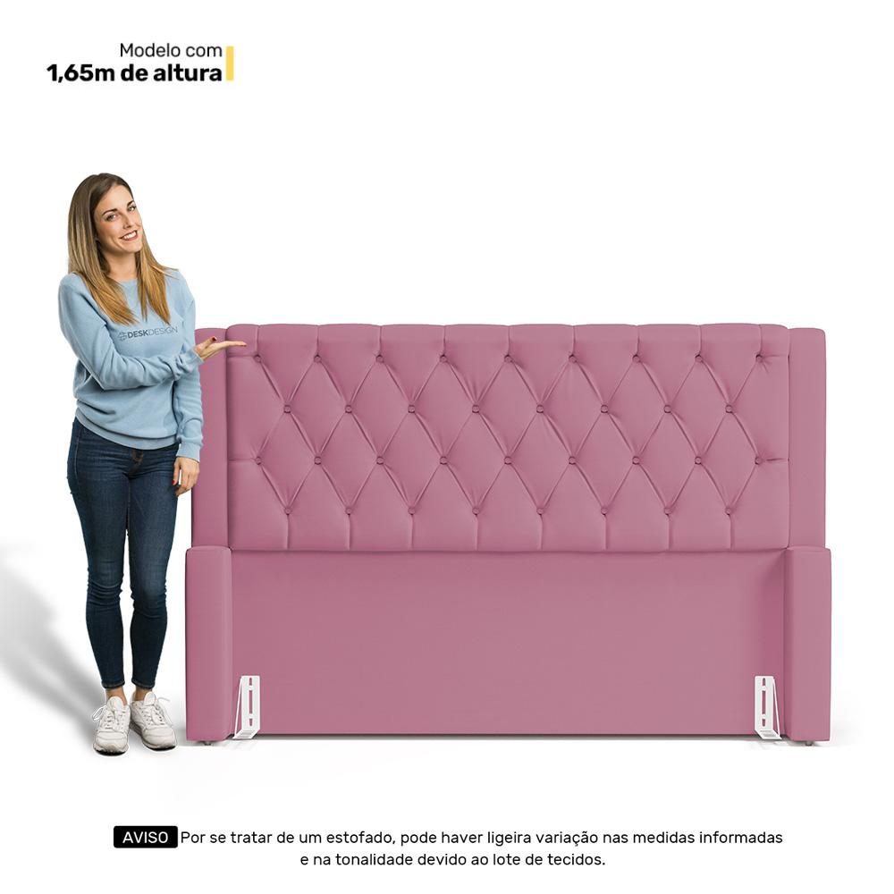 Cabeceira e Calçadeira Báu Casal Padrão Atena 140cm Capitonê Suede Rosa - Desk Design