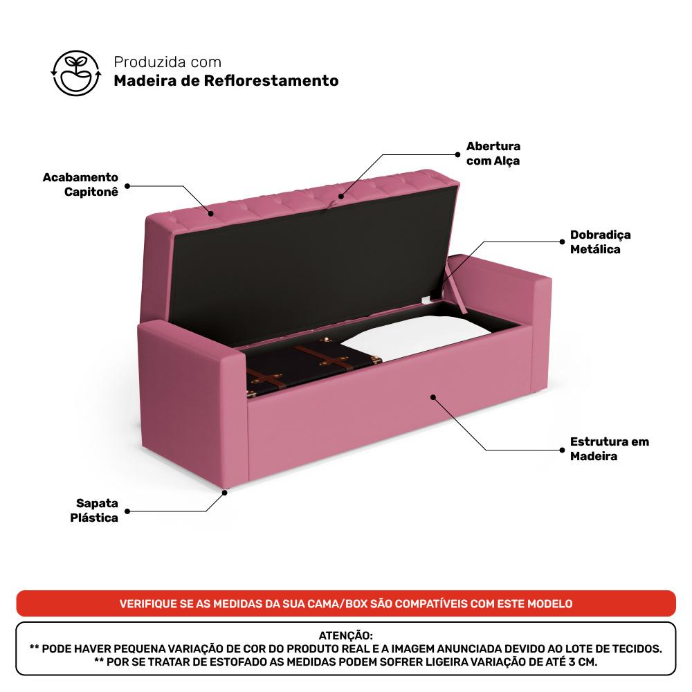 Cabeceira e Calçadeira Báu Casal Padrão Atena 140cm Capitonê Suede Rosa - Desk Design