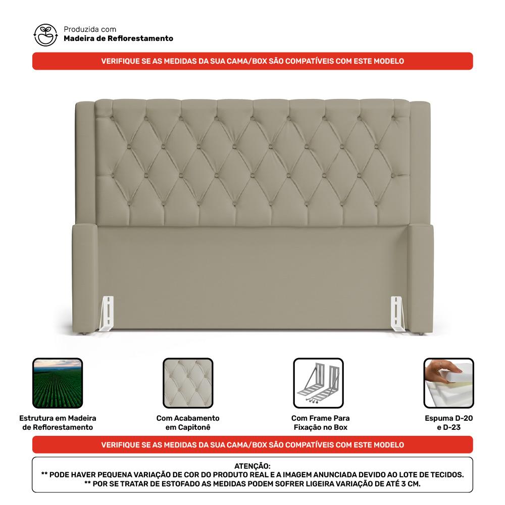 Cabeceira e Calçadeira Báu Casal Padrão Atena 140cm Capitonê Veludo Bege - Desk Design
