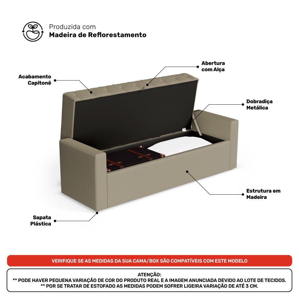 Cabeceira e Calçadeira Báu Casal Padrão Atena 140cm Capitonê Veludo Bege - Desk Design